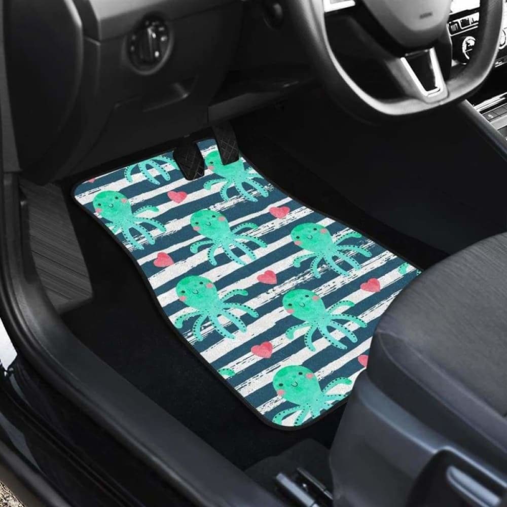 Cute Octopuses Heart Striped Background Front And Back Car Mats