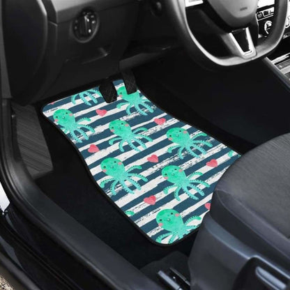 Cute Octopuses Heart Striped Background Front And Back Car Mats