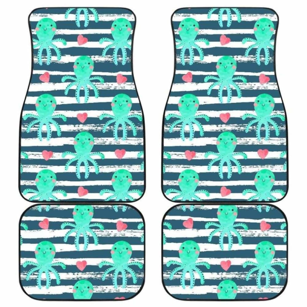 Cute Octopuses Heart Striped Background Front And Back Car Mats