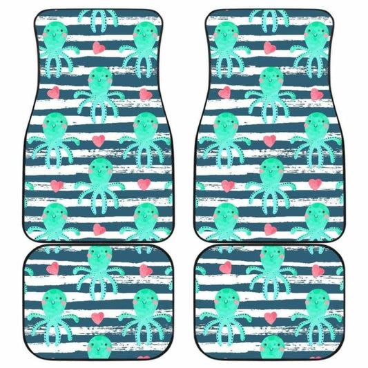 Cute Octopuses Heart Striped Background Front And Back Car Mats