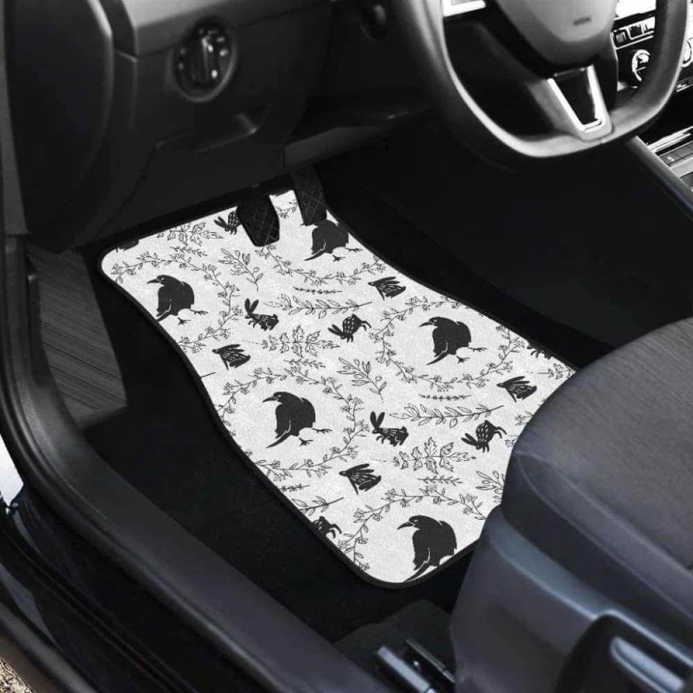 Crows Floral Wreath Rabbit Pattern Front And Back Car Mats