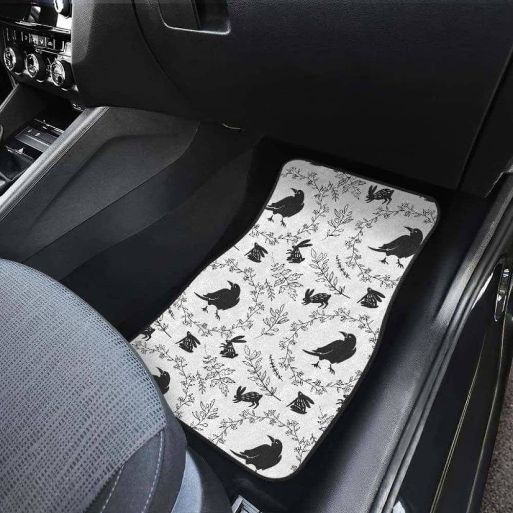 Crows Floral Wreath Rabbit Pattern Front And Back Car Mats