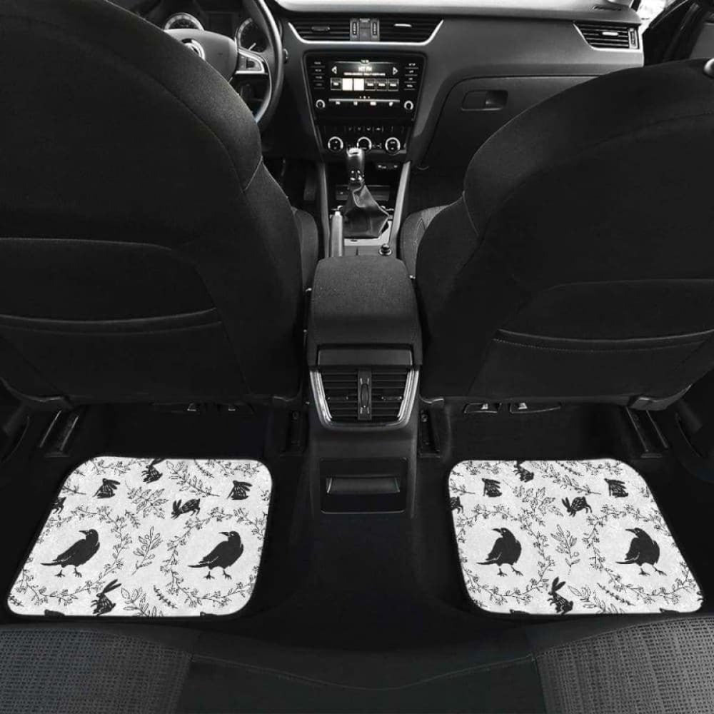 Crows Floral Wreath Rabbit Pattern Front And Back Car Mats