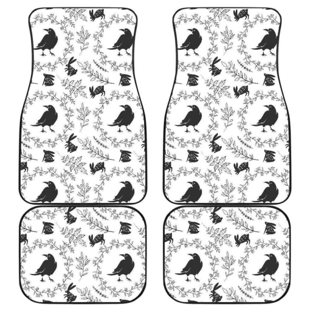 Crows Floral Wreath Rabbit Pattern Front And Back Car Mats