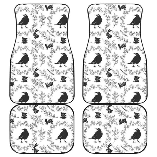 Crows Floral Wreath Rabbit Pattern Front And Back Car Mats