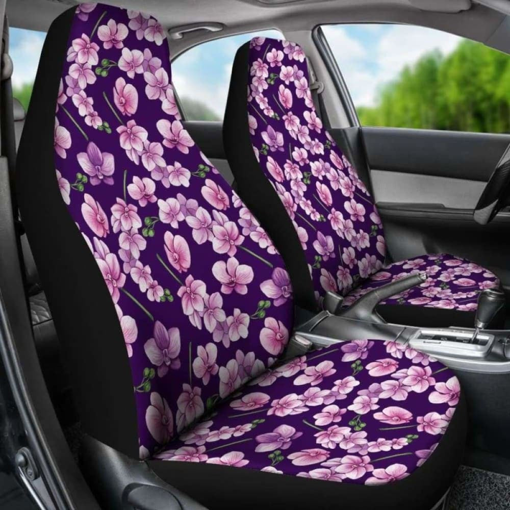 Dark Purple And Pink Orchid Pattern Car Seat Covers
