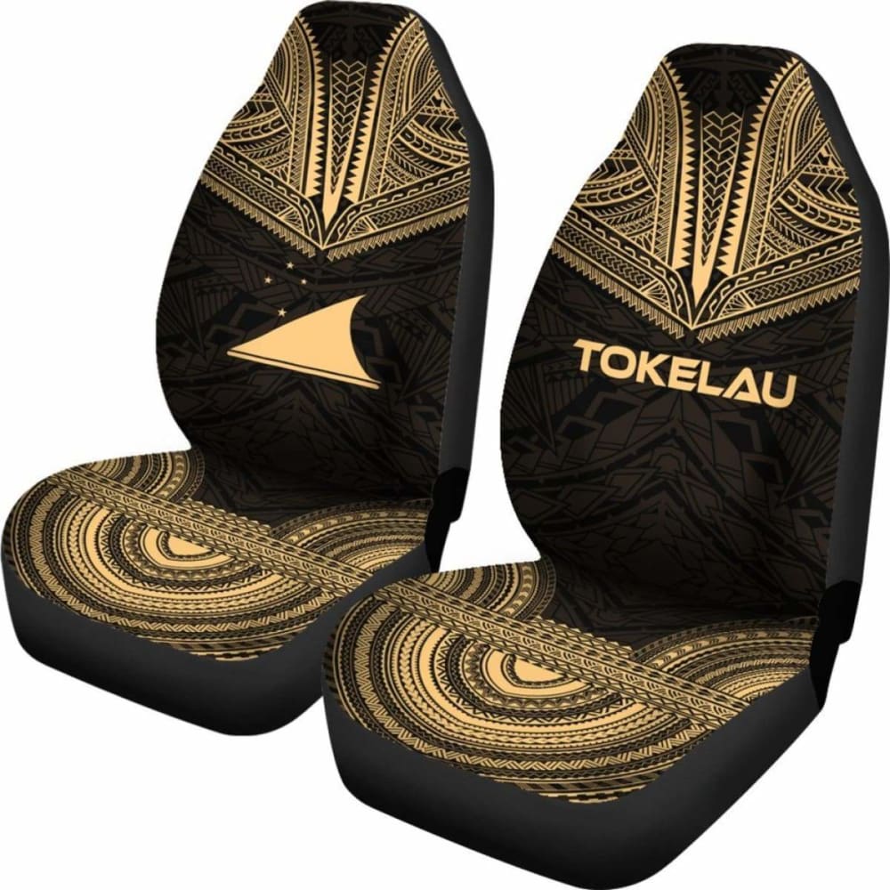 Tokelau Car Seat Cover - Tokelau Flag Polynesian Chief Tattoo Gold Version -