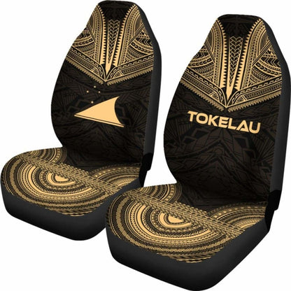 Tokelau Car Seat Cover - Tokelau Flag Polynesian Chief Tattoo Gold Version -