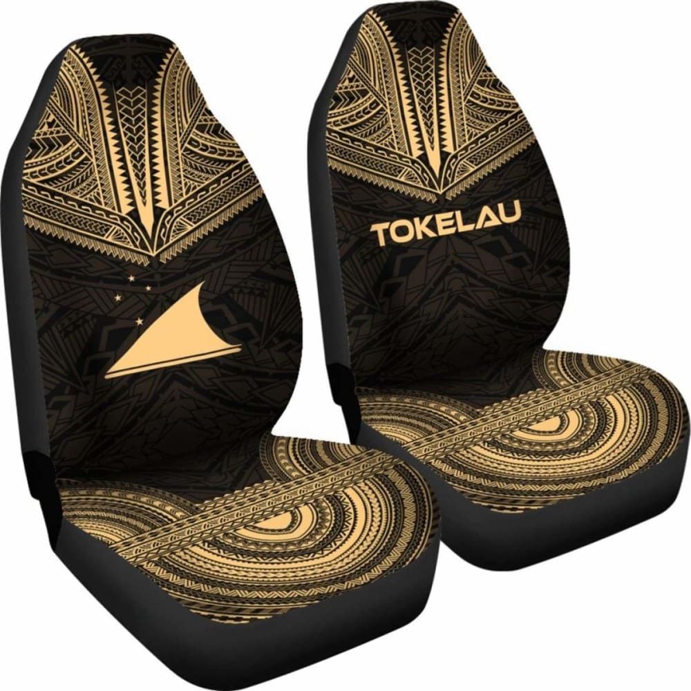 Tokelau Car Seat Cover - Tokelau Flag Polynesian Chief Tattoo Gold Version -