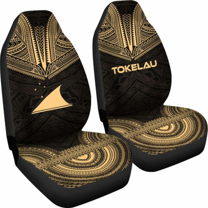Tokelau Car Seat Cover - Tokelau Flag Polynesian Chief Tattoo Gold Version -