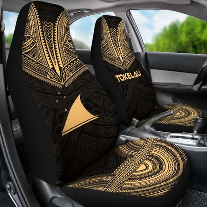 Tokelau Car Seat Cover - Tokelau Flag Polynesian Chief Tattoo Gold Version -