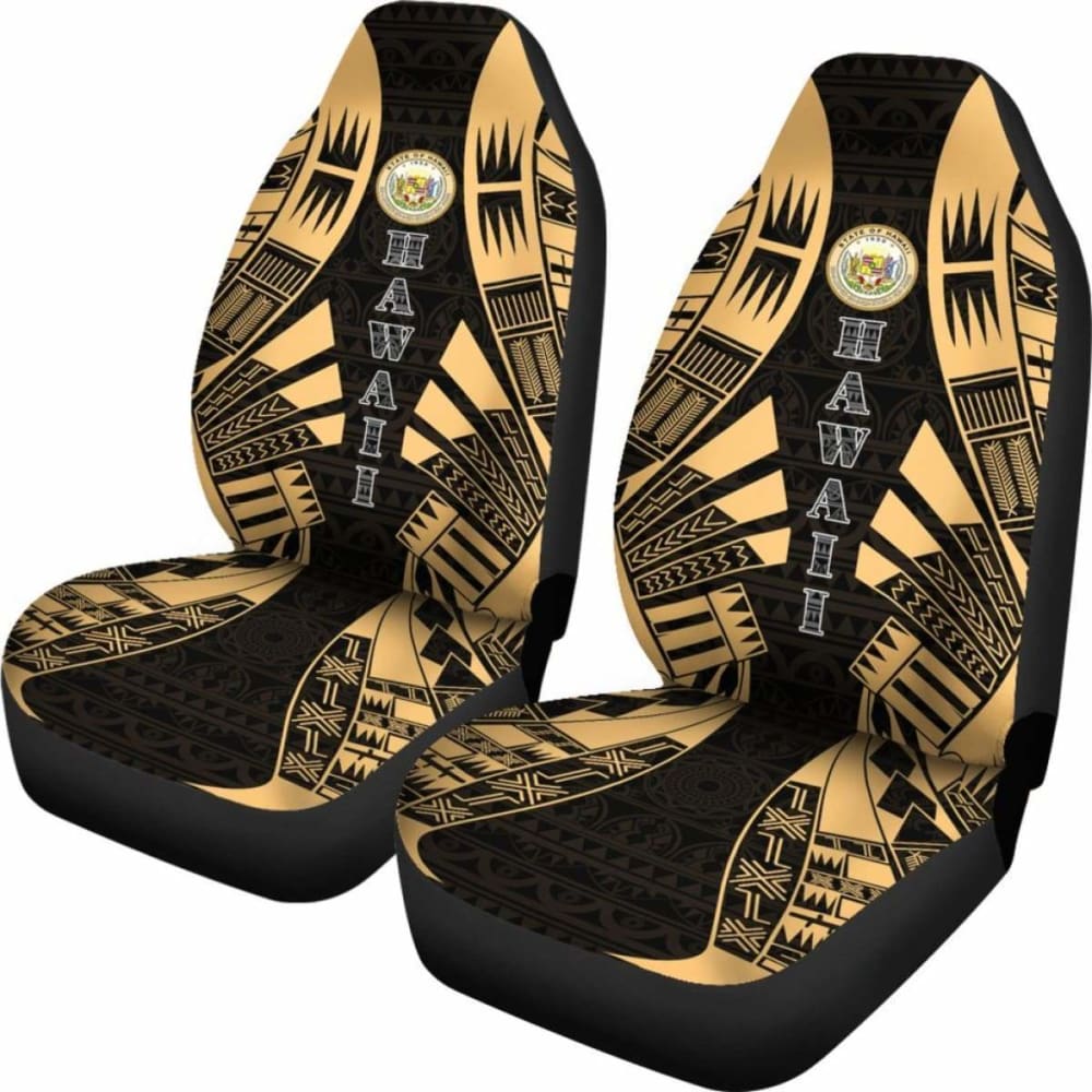 Hawaii Car Seat Covers - Hawaii Seal Polynesian Tattoo Gold -