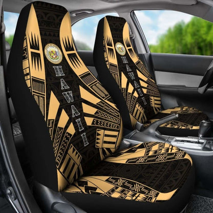 Hawaii Car Seat Covers - Hawaii Seal Polynesian Tattoo Gold -