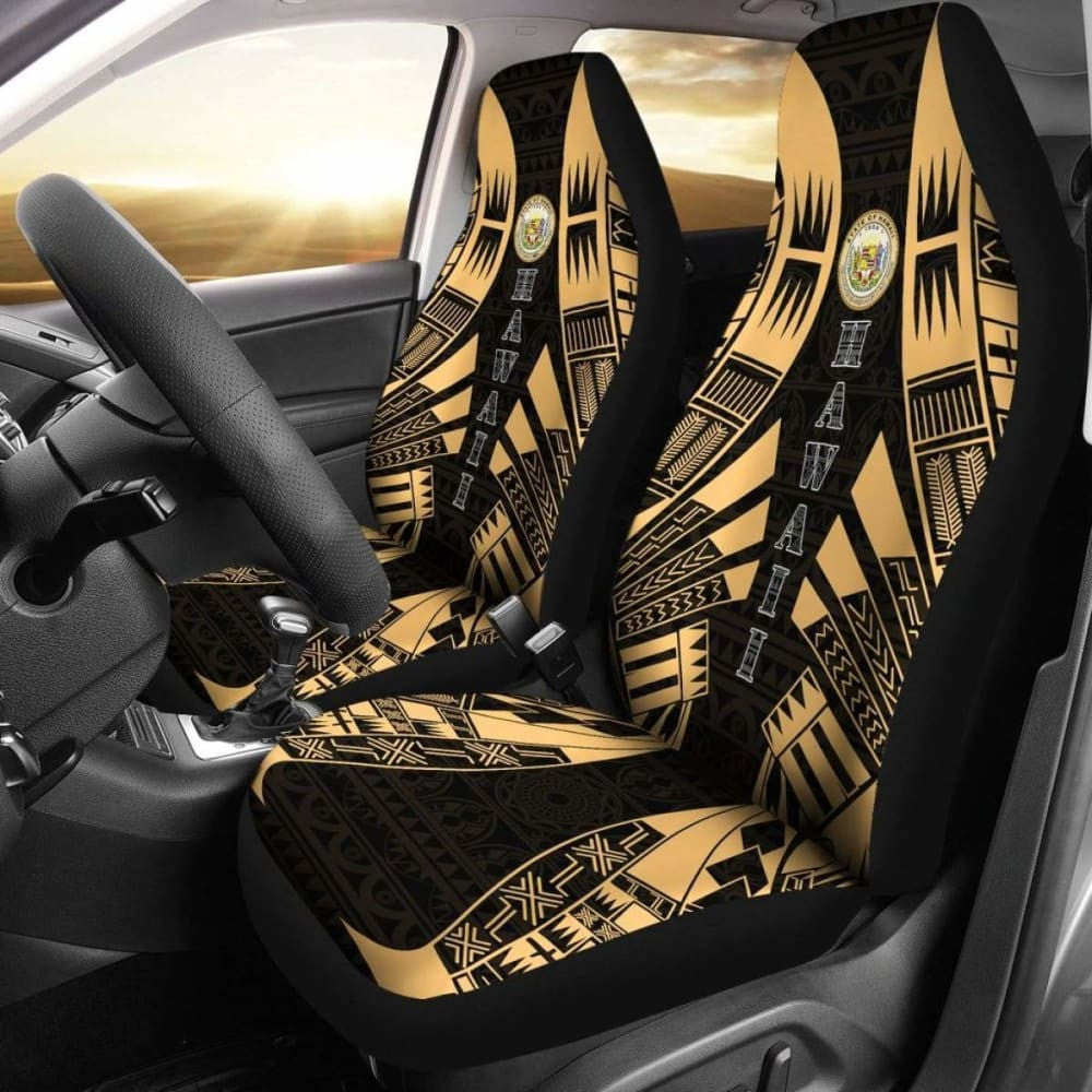 Hawaii Car Seat Covers - Hawaii Seal Polynesian Tattoo Gold -