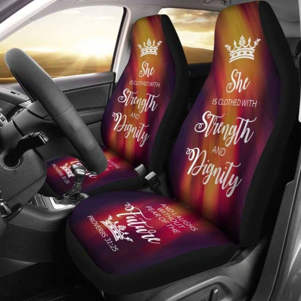 Proverbs Woman Car-Suv Seat Cover-Orange Flame-White