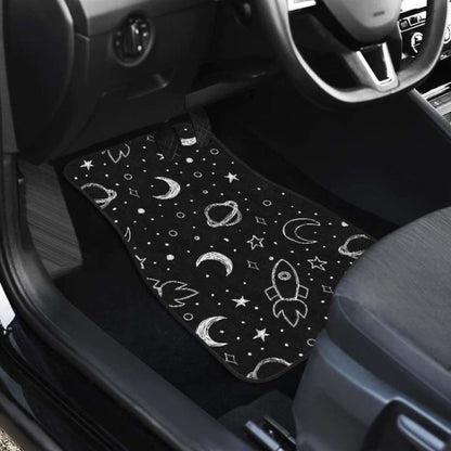 Hand Drawn Space Rocket Star Planet Front And Back Car Mats