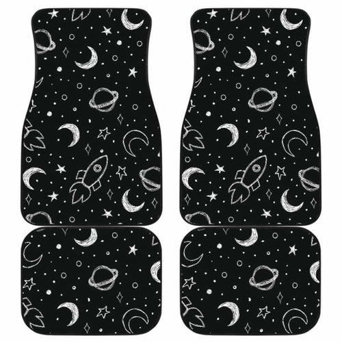 Hand Drawn Space Rocket Star Planet Front And Back Car Mats
