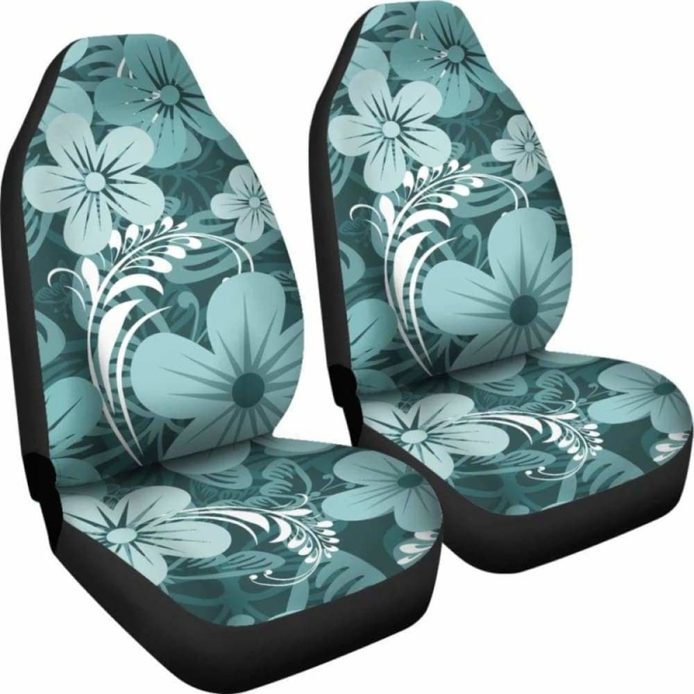 Light Green Teal Aloha Flowers Car Seat Covers