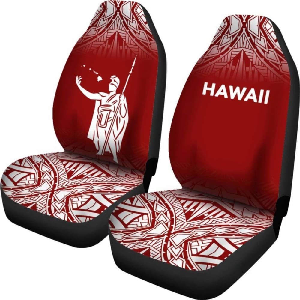 Hawaii Car Seat Covers - Kamehameha King Polynesian Tattoo Fog Red -