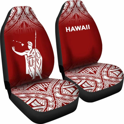 Hawaii Car Seat Covers - Kamehameha King Polynesian Tattoo Fog Red -
