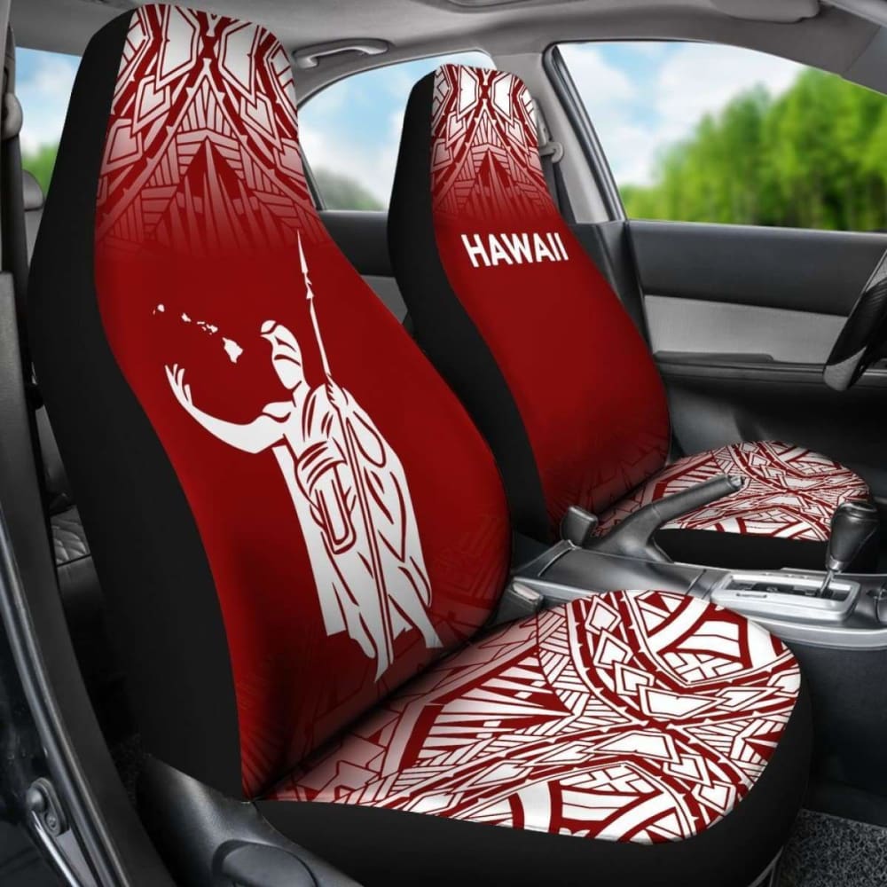 Hawaii Car Seat Covers - Kamehameha King Polynesian Tattoo Fog Red -