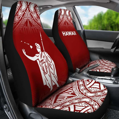 Hawaii Car Seat Covers - Kamehameha King Polynesian Tattoo Fog Red -