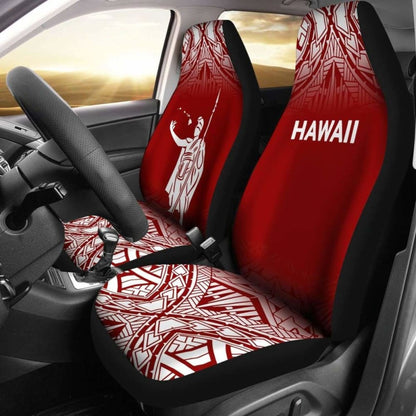 Hawaii Car Seat Covers - Kamehameha King Polynesian Tattoo Fog Red -