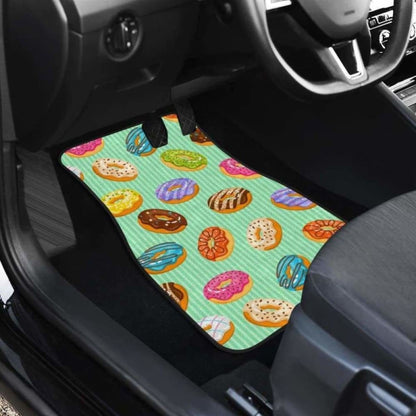 Colorful Donut Pattern Green Background Front And Back Car Mats
