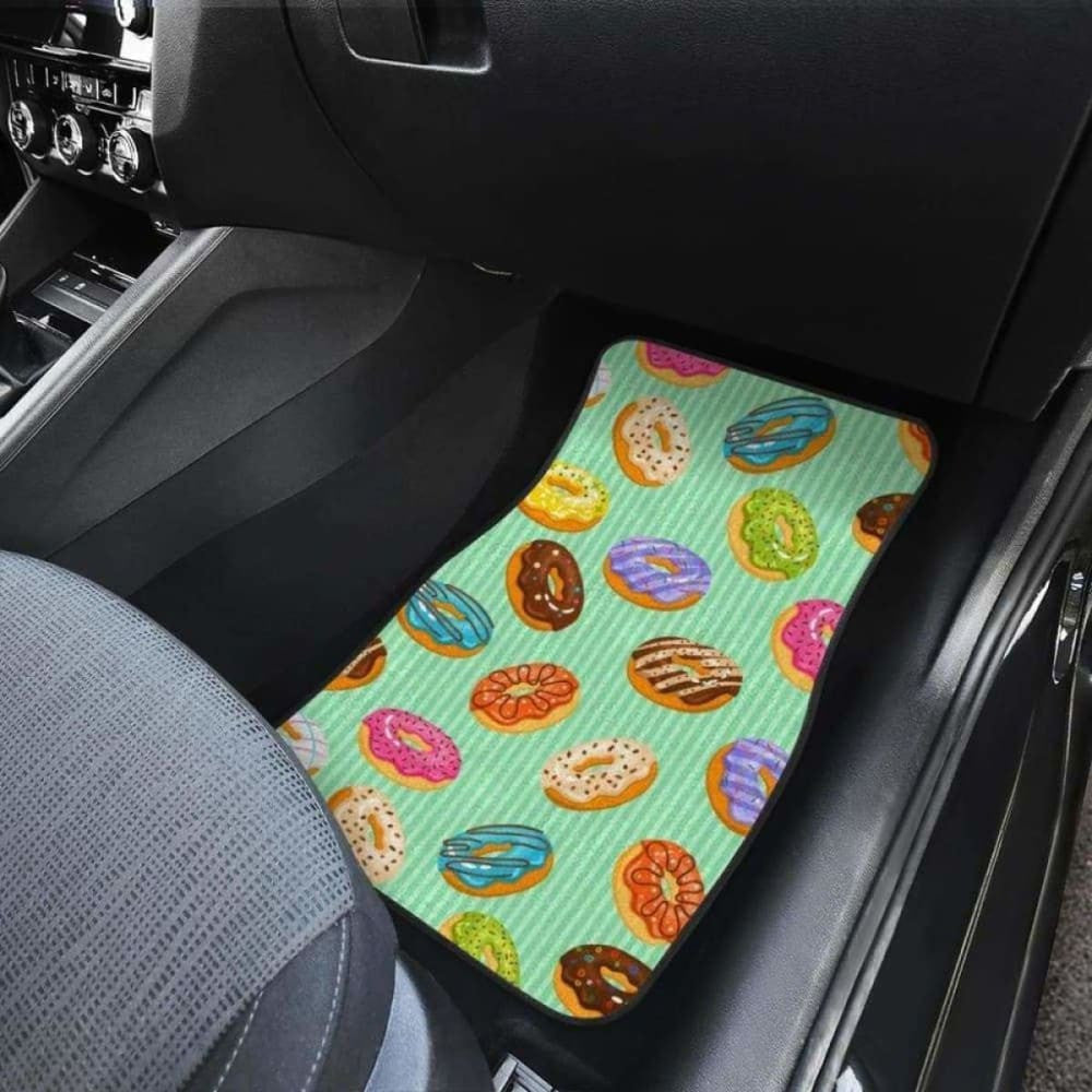 Colorful Donut Pattern Green Background Front And Back Car Mats