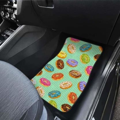 Colorful Donut Pattern Green Background Front And Back Car Mats