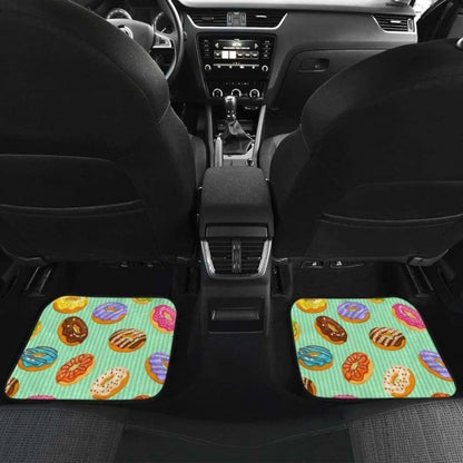Colorful Donut Pattern Green Background Front And Back Car Mats