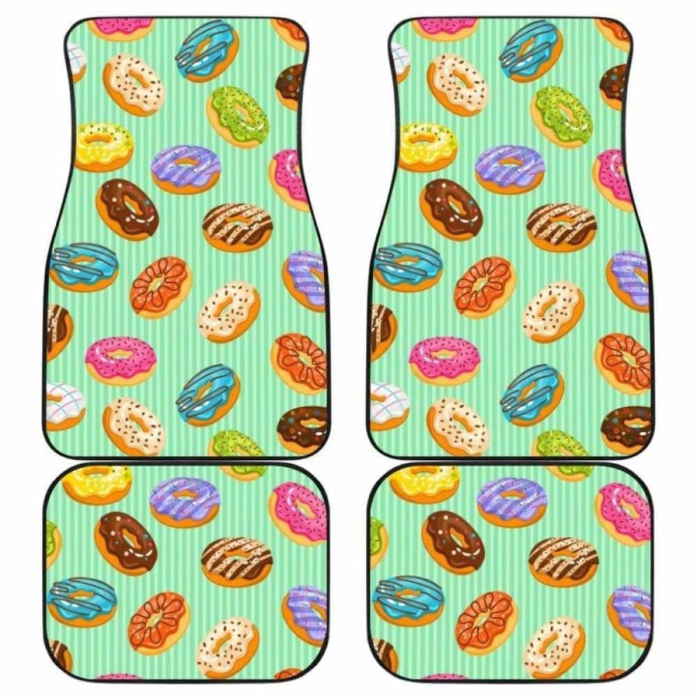 Colorful Donut Pattern Green Background Front And Back Car Mats