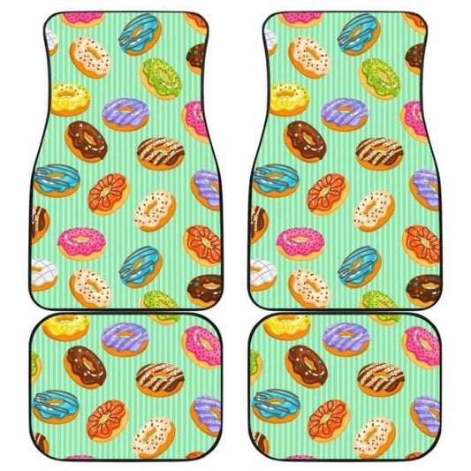 Colorful Donut Pattern Green Background Front And Back Car Mats