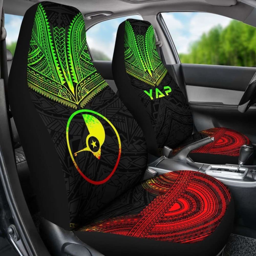 Yap Car Seat Cover - Yap Flag Polynesian Chief Tattoo Reggae Version -