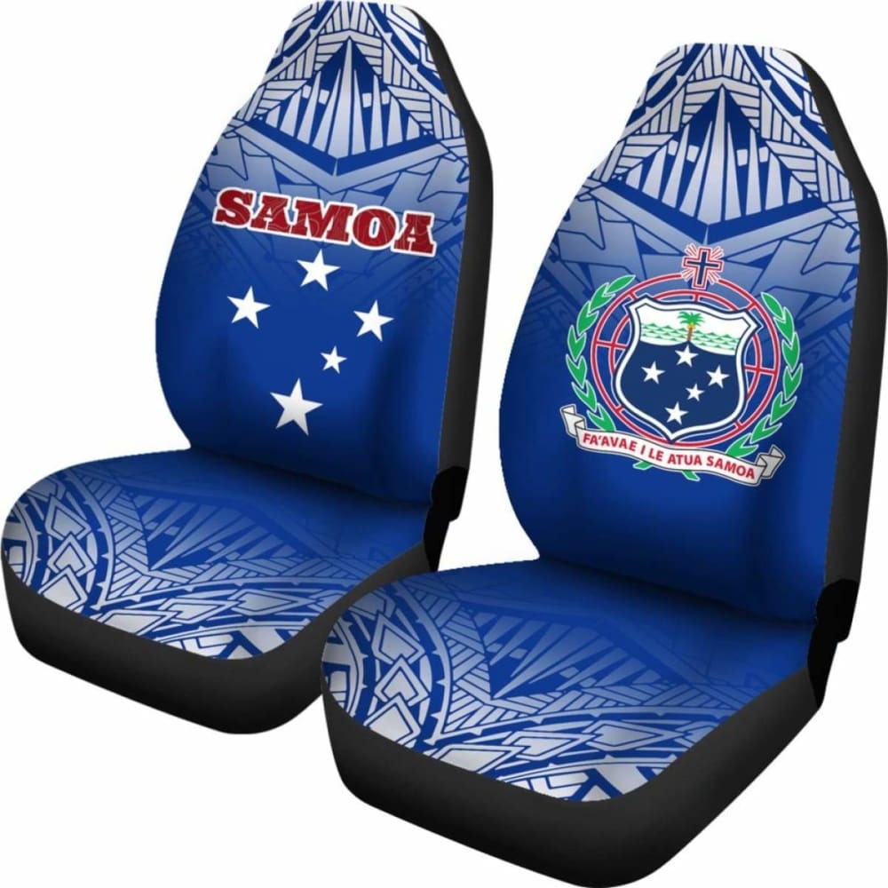 Samoa Car Seat Covers - Samoa Flag Coat Of Arms Polynesian Tattoo Fog Blue -
