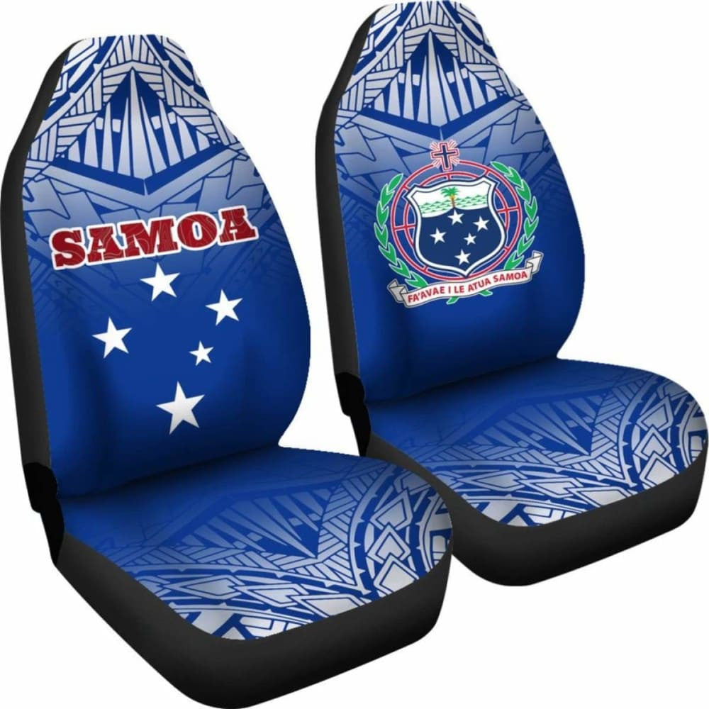 Samoa Car Seat Covers - Samoa Flag Coat Of Arms Polynesian Tattoo Fog Blue -