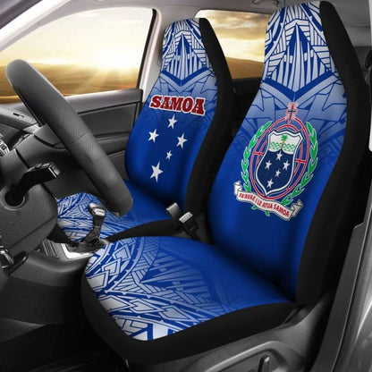 Samoa Car Seat Covers - Samoa Flag Coat Of Arms Polynesian Tattoo Fog Blue -