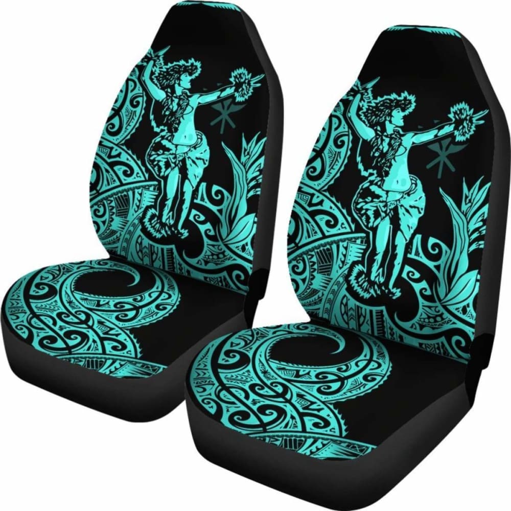 Polynesian Hawaii Car Seat Covers - Hula Girl Neon Blue -