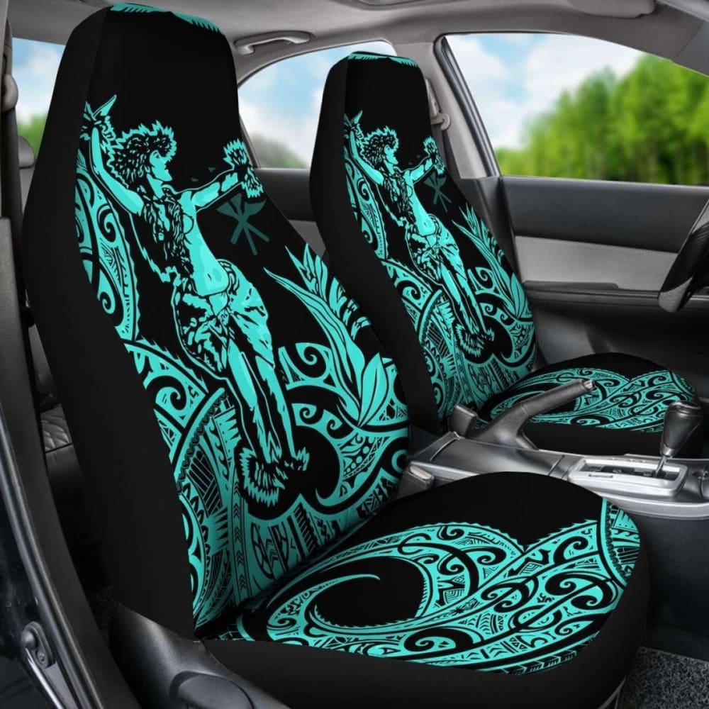 Polynesian Hawaii Car Seat Covers - Hula Girl Neon Blue -