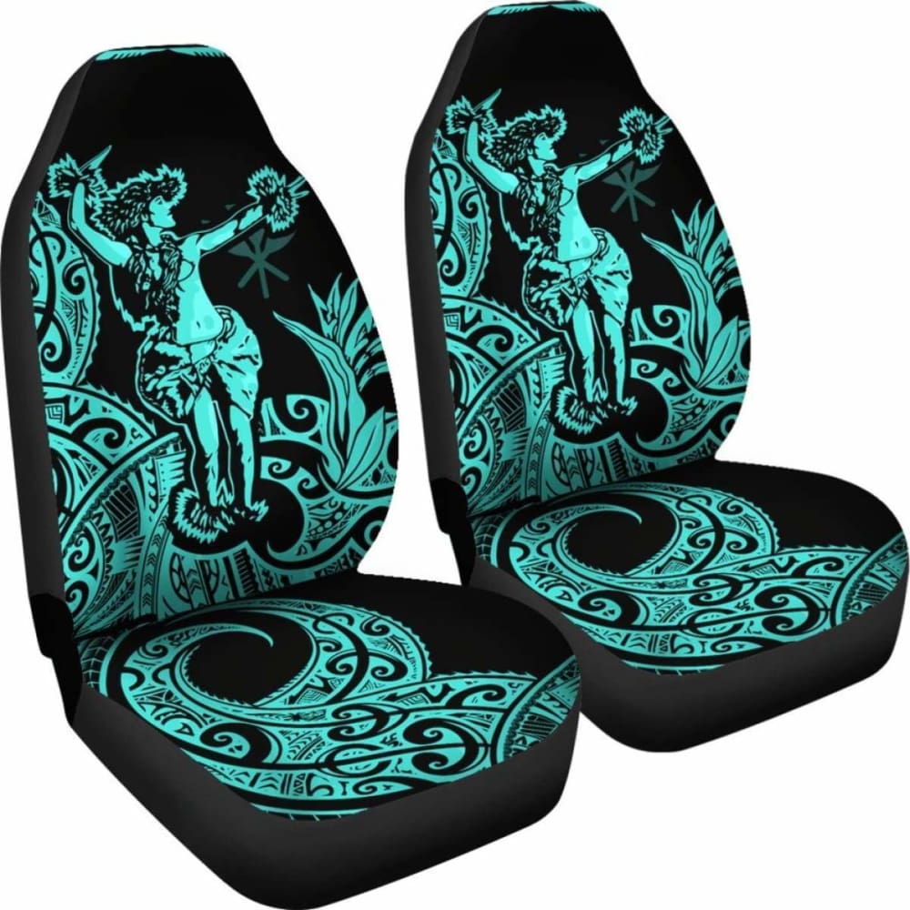 Polynesian Hawaii Car Seat Covers - Hula Girl Neon Blue -