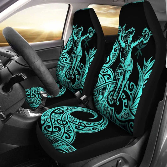 Polynesian Hawaii Car Seat Covers - Hula Girl Neon Blue -
