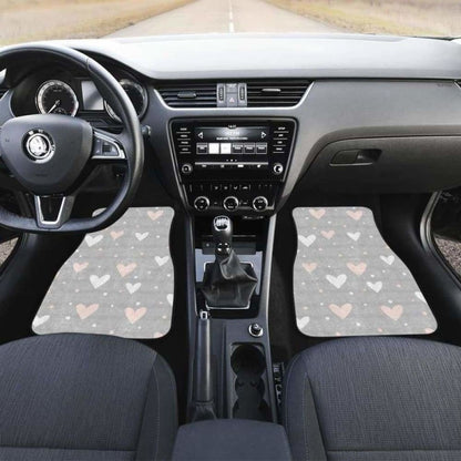 Heart Pattern Gray Background Front And Back Car Mats