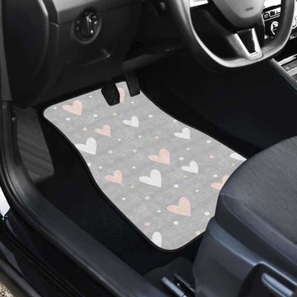 Heart Pattern Gray Background Front And Back Car Mats