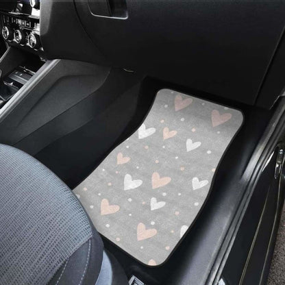 Heart Pattern Gray Background Front And Back Car Mats