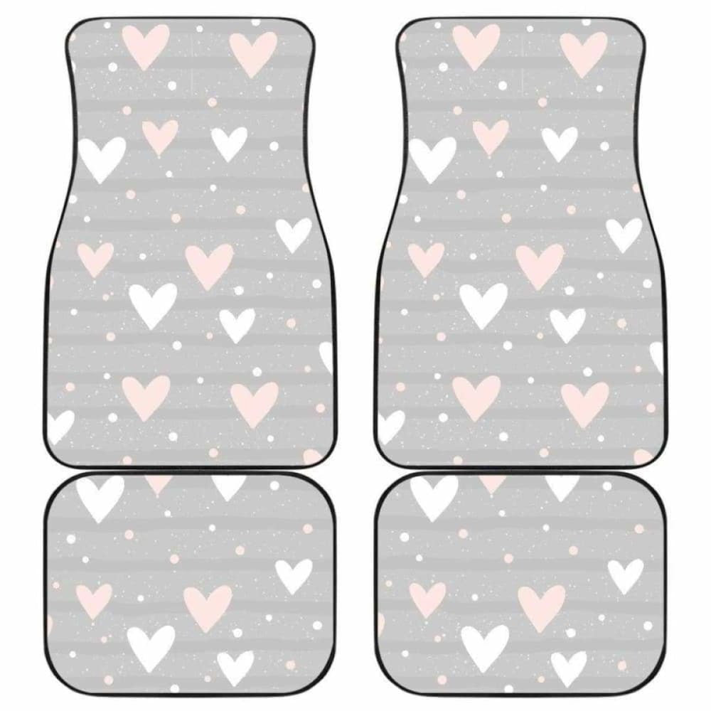 Heart Pattern Gray Background Front And Back Car Mats
