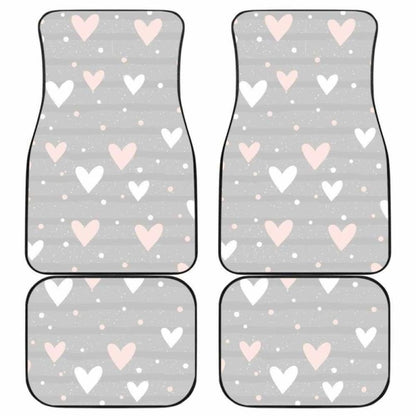 Heart Pattern Gray Background Front And Back Car Mats