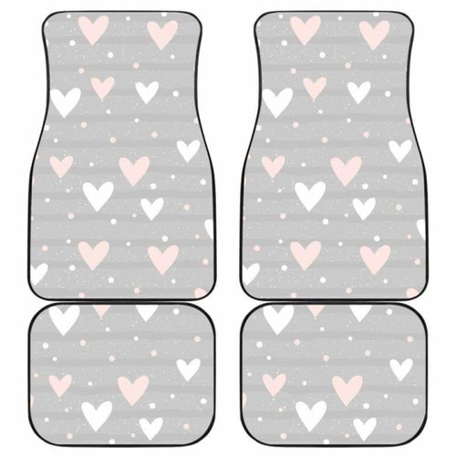 Heart Pattern Gray Background Front And Back Car Mats