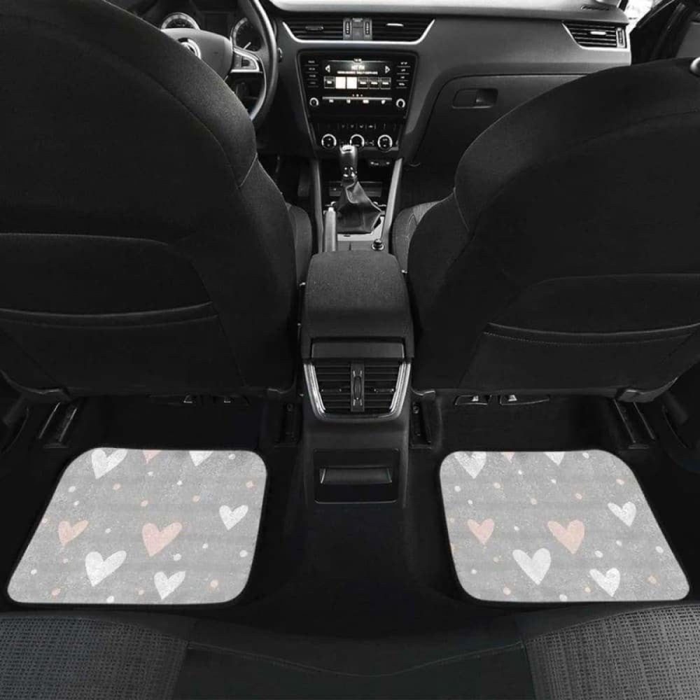 Heart Pattern Gray Background Front And Back Car Mats
