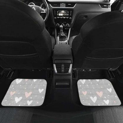 Heart Pattern Gray Background Front And Back Car Mats