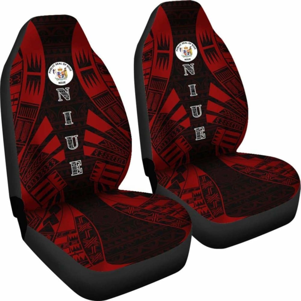 Niue Car Seat Covers - Niue Seal Polynesian Tattoo Red -
